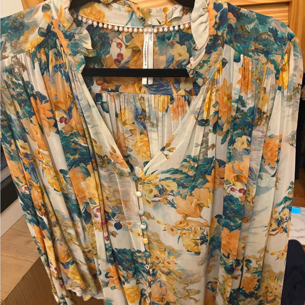 Anthropologie floral Ruffle Blouse